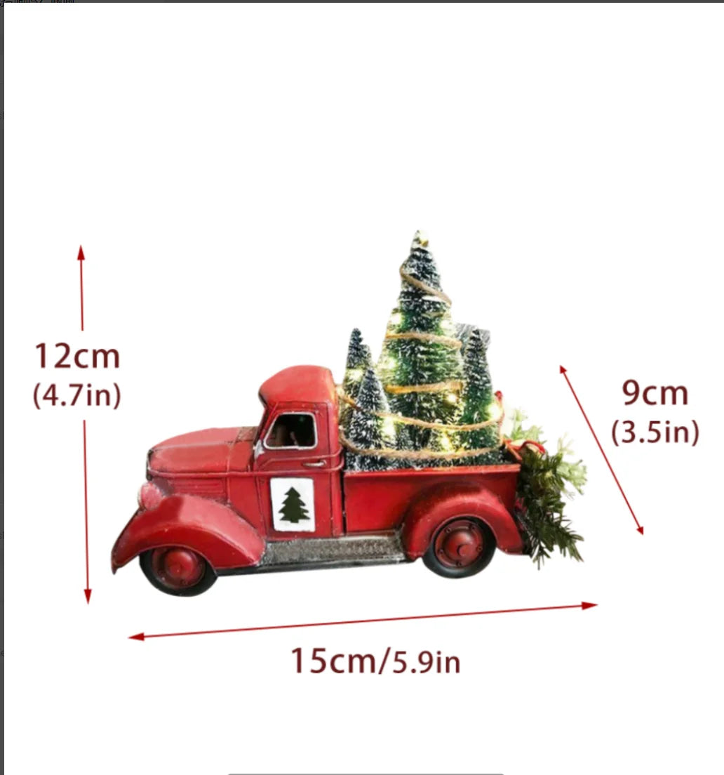 Home Decor Christmas Red Truck Automobile Car with Lights Boy Gift Resin Ornament Craft Waterproof Garden Yard Tree Decoration