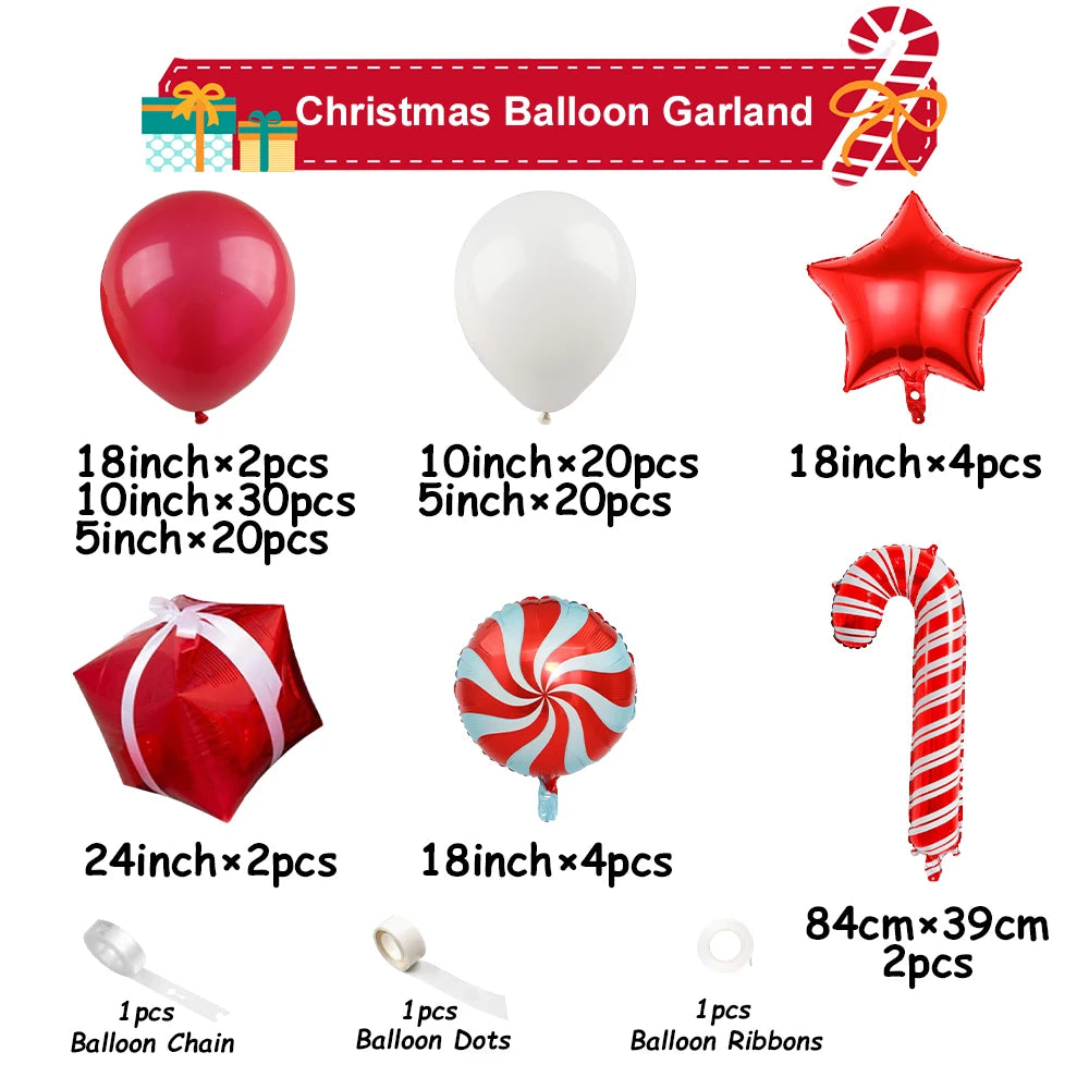 Christmas Balloon Garland Arch Matte  Blloon Red Blue White Balloons Arch Set Merry Christmas Decoration Gifts New Year Balloon