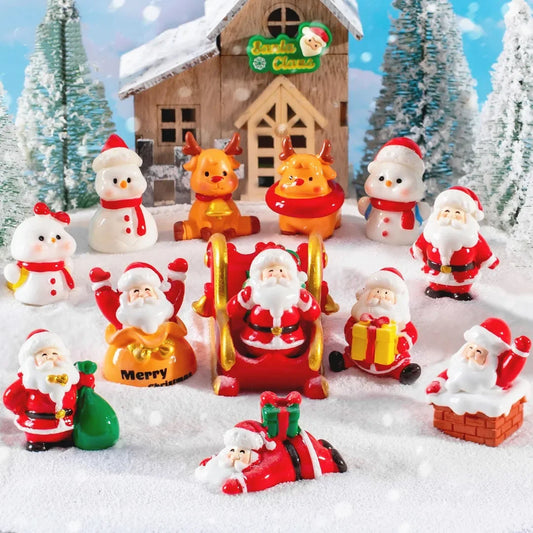 XMAS Resin Elk Santa Claus Ornaments Merry Christmas Decoration For Home Figurines Miniatures 2023 New Year Xmas Box Decor