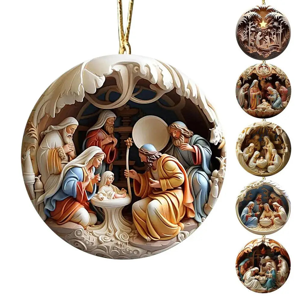 3D Acrylic Nativity Ornaments Effect 2025 New Year Christmas Hanging Deco ChristmasTree Pendant The Birth Of Jesus Home Decor