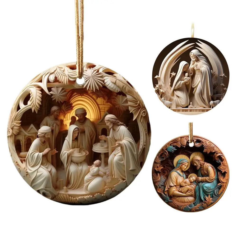 3D Acrylic Nativity Ornaments Effect 2025 New Year Christmas Hanging Deco ChristmasTree Pendant The Birth Of Jesus Home Decor