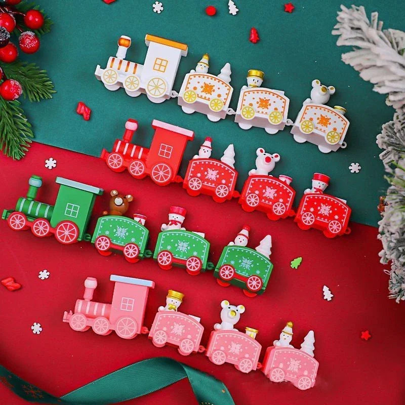 Merry Christmas Train Plastic Ornaments Christmas Cake Decoration for Home 2023 Xmas Kids Gift Navidad Party Happy New Year 2024