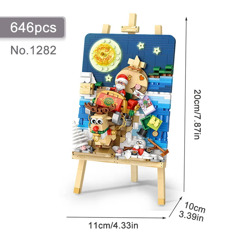 Mini Building Blocks Christmas Sleigh Easel Model Ornaments DIY Puzzle Assembled Bricks Children's Toys Gifts Home Decoration