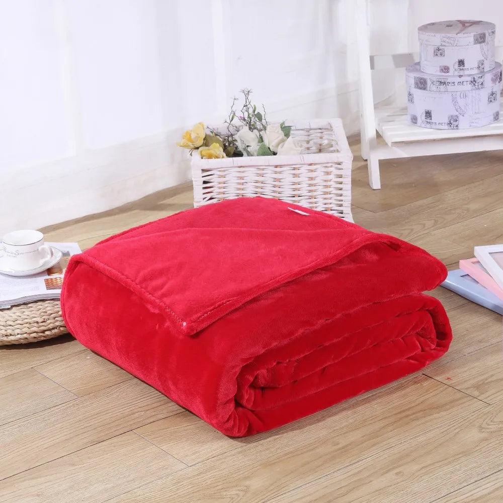 230GSM Coral Fleece Flannel Blankets For Beds Solid Blue Pink Soft Warm Thin Bedspread Sofa Cover Faux Fur Plaid Blanket