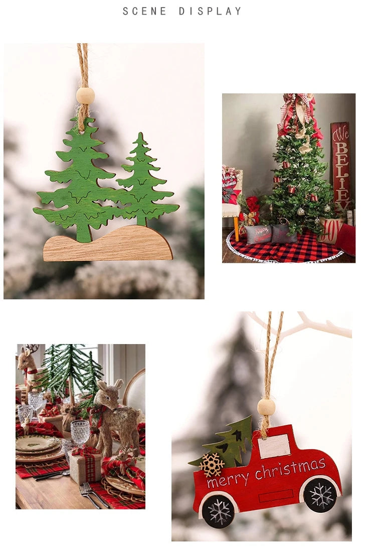 New Year 2022 Natural Wood Christmas Tree Ornament Xmas Hanging Pendants Star Xmas Tree Bell Christmas Decorations For Navidad