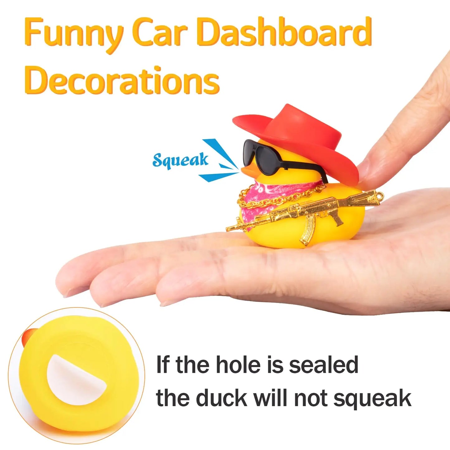 Rubber Duck Car Ornaments Duck Car Dashboard Decorations for Cool Car Accessories with Cowboy Hat Necklace and Sunglasses