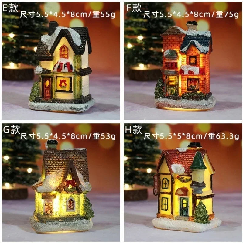 Christmas Home Decoration Miniature Village House Building Ornaments Resin LED Buildings Gift