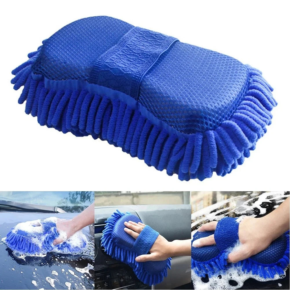 1Pc Blue Microfiber Chenille Car Wash Sponge Care Washing Brush Pad Cleaning Tool Auto Washing Towel Gloves Styling Accessories