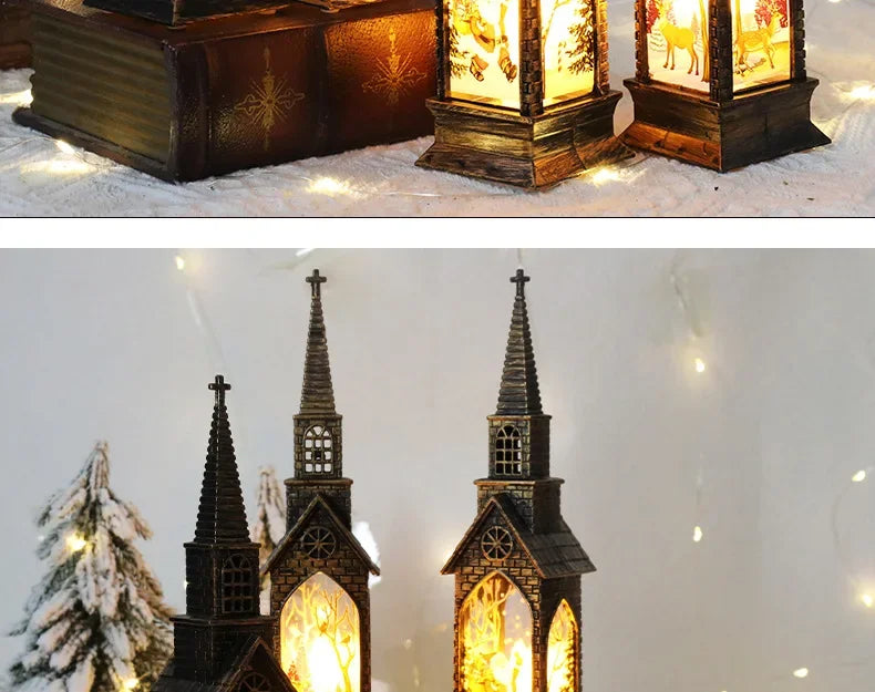 Christmas Light Up Church Decorative Battery Operated Lantern Ornament Light Up Holiday Ornaments Christmas Decorations for Kids