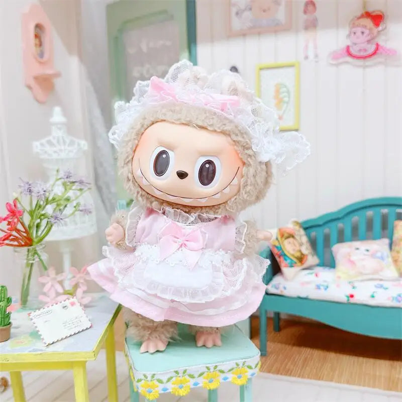 17cm Labubu Clothes Cute Mini Plush Doll's Outfit Accessories Suit Overalls Dress Hairpin for Labubu Dolls Fans Children Gift