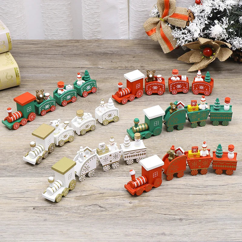 Christmas Decorations Wooden Four Section Small Train Festival Children's Gifts Toy Window Christmas Tree Ornaments Set Box