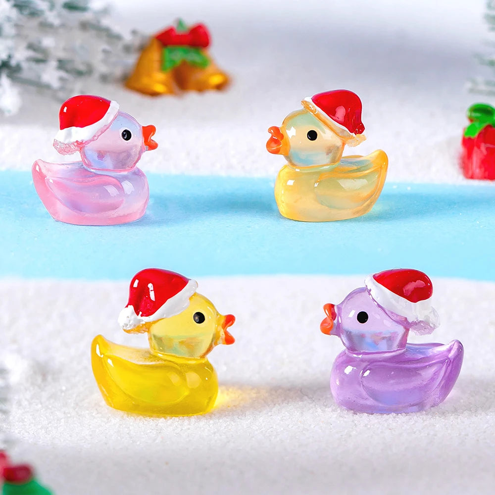 Luminous Micro Landscape Christmas Duck Ornaments DIY Resin Garden Decoration Outdoor Patio Lawn Yard Garden Accessories