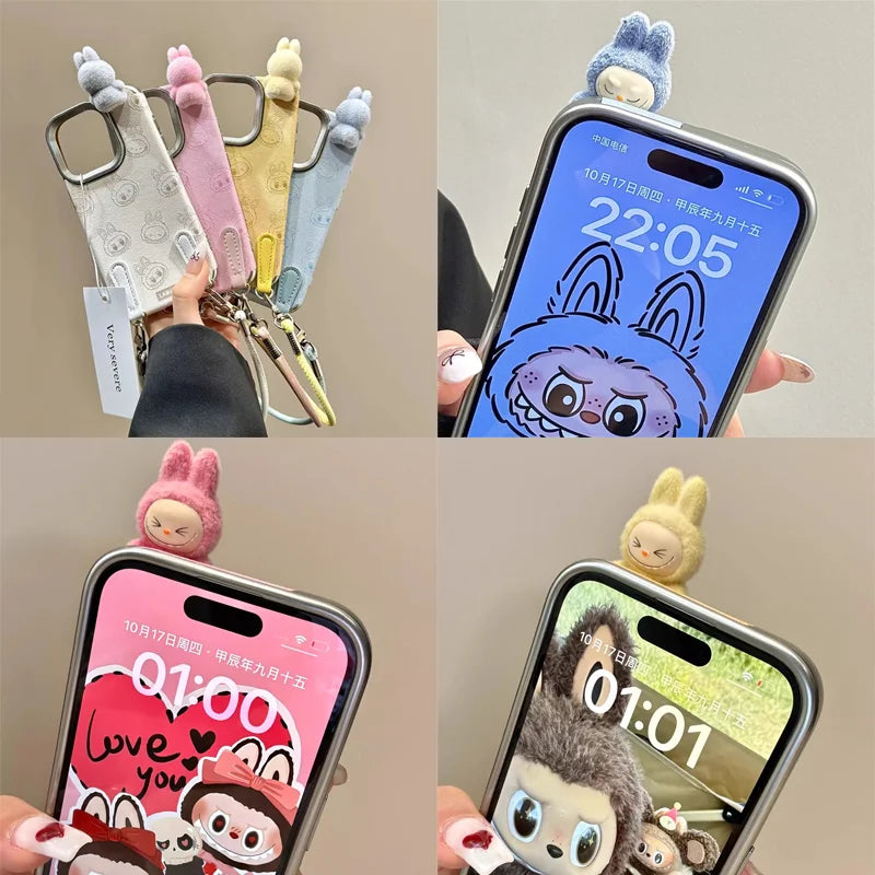 5 Styles Labubu Mobile Phone Shell Prevent Loss and Fall 3D Cartoon Suitable for IPhone 16 Promax Phone Case Girls Birthday Gift