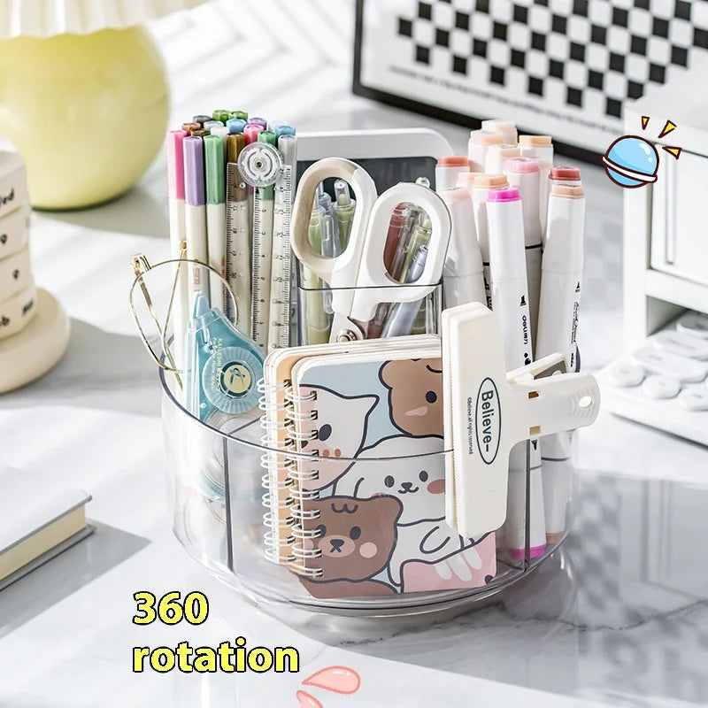 360-Degree Rotating Pen Holder for Desk,Desk Organizers and Accessories with 5 Compartments Pencil Organizer,Storage Box Caddy