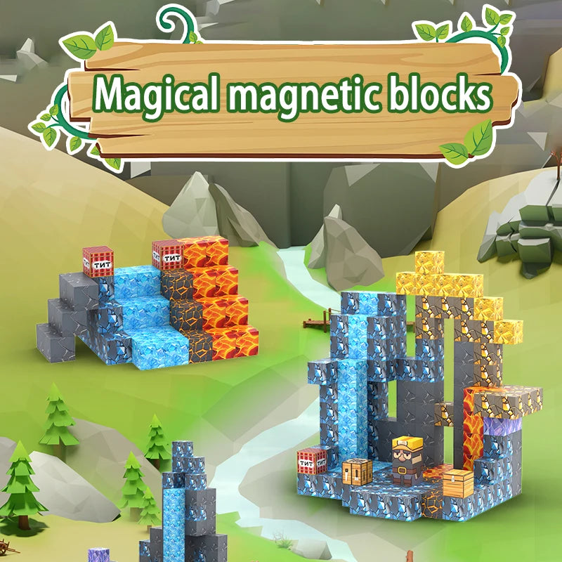 Hot Minecraft Magnetic Building Blocks-216 PCS Magnet World Sword&Pickaxe Mine Dark Caverns World Toys, Magnetic Toys for Girls