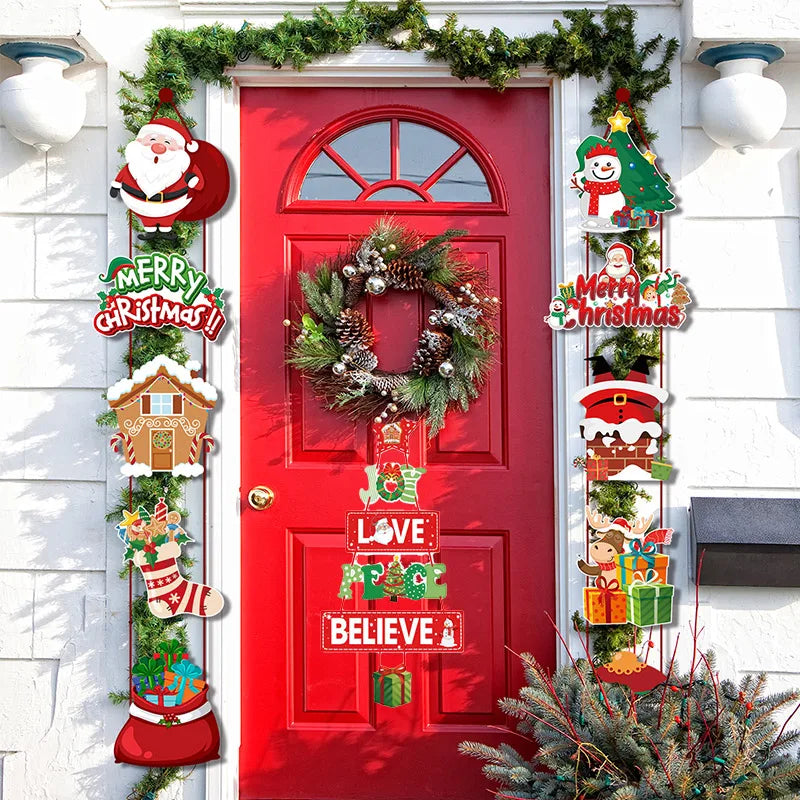 Christmas Porch Door Hanging Banner Christmas Paper Door Decorative Flags for Xmas Home Decorations New Year 2024 Noel Navidad