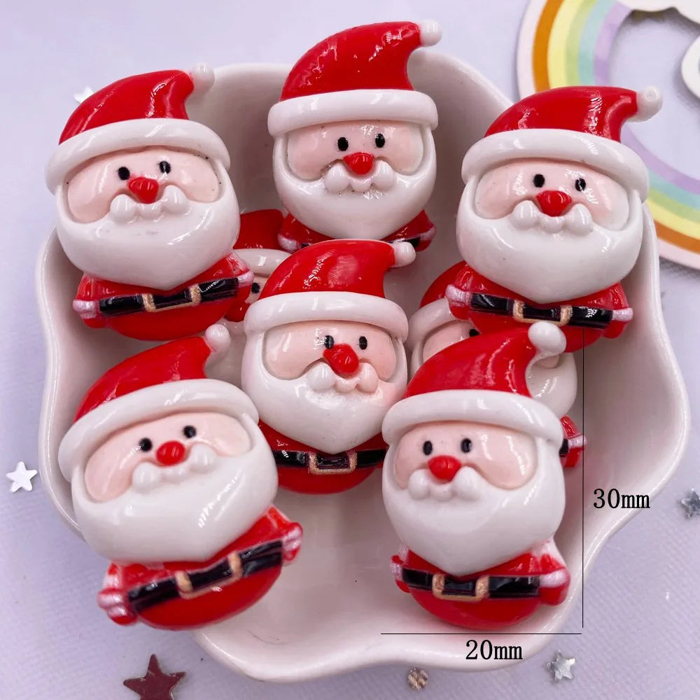 Resin Kawaii Colorful Santa Trees Elk Snowman Bells Flatback Stone Cartoon Christmas Figurine 10PCS Scrapbook DIY Decor Crafts