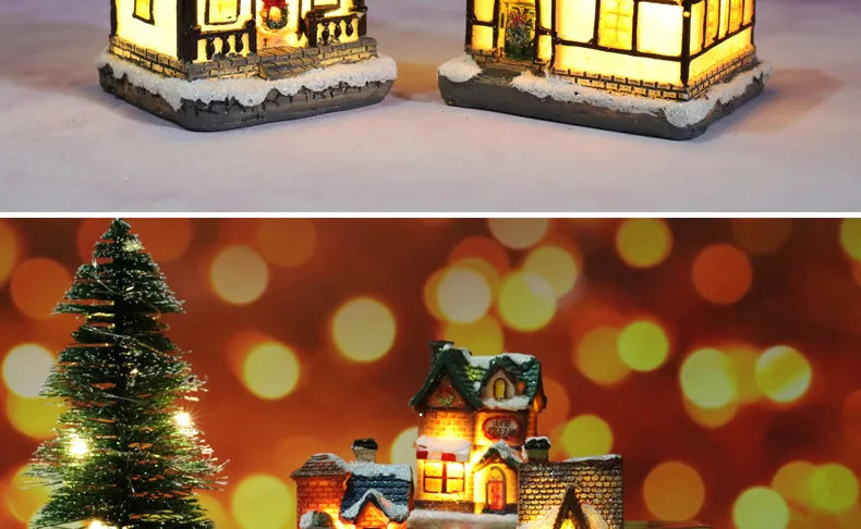 2022 LED Christmas Decorations Resin Small House Micro Landscape XMS Ornament Christmas Gift Decorative Figurines  Home Decor