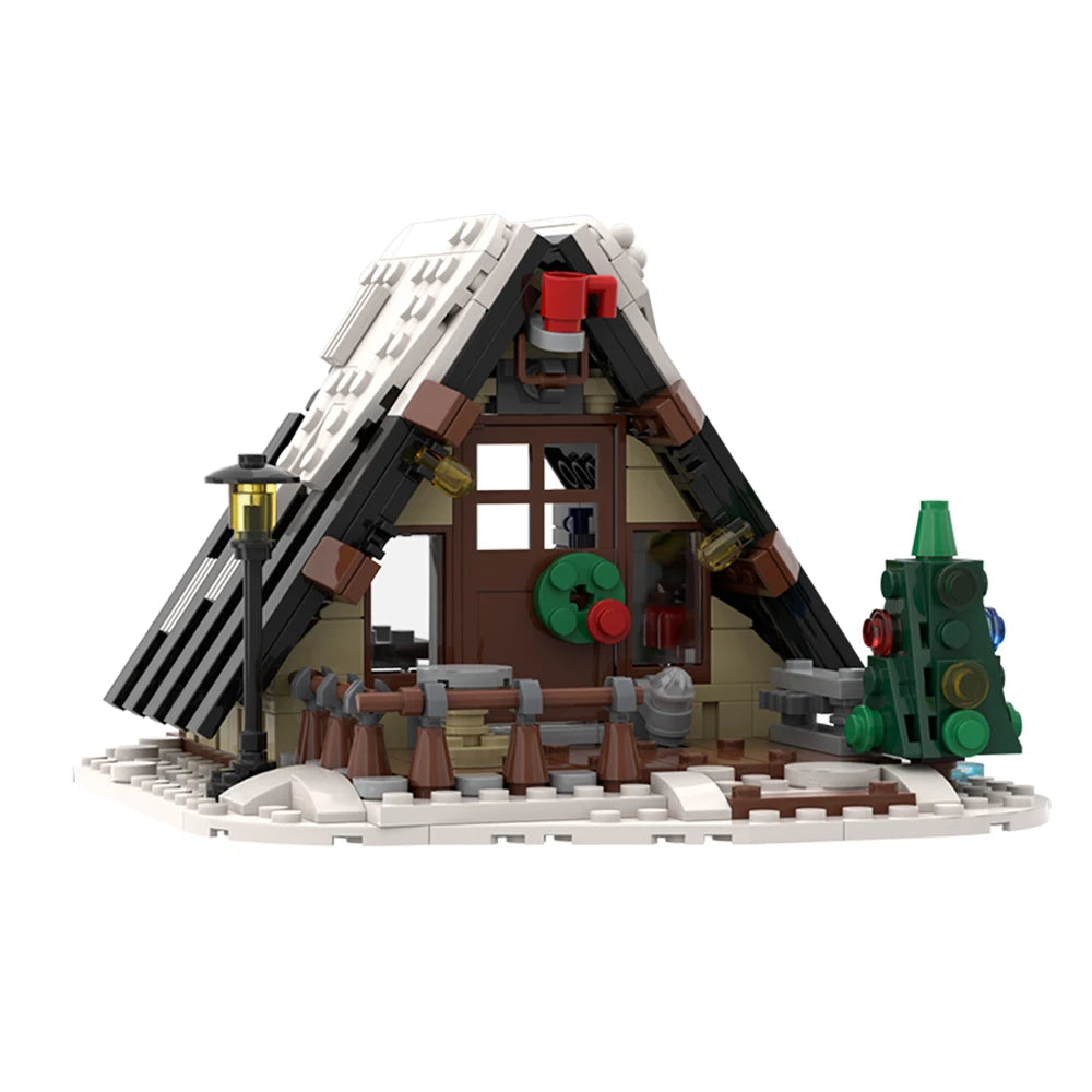 MOC Christmas Winter Village Cafeby Building Holiday Cottage Streets Cape Reindeer Santa Claus Blocks Kids Friend Toys