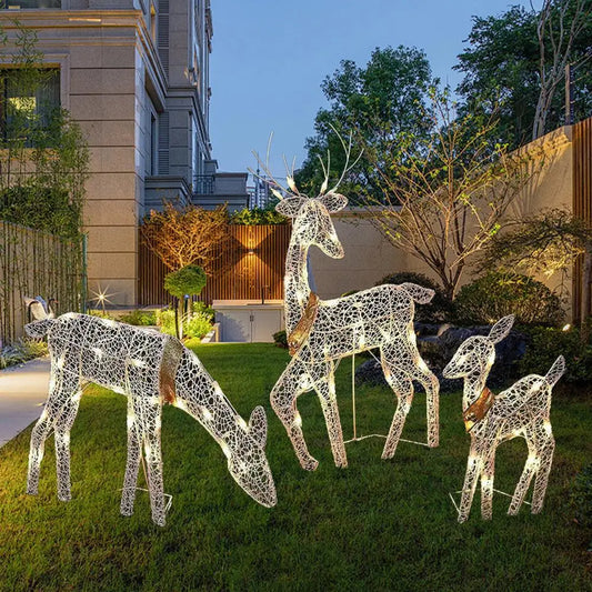 Metal Frame Reindeer Decor Glowing Christmas Deer Ornament Set with Led Lights for Outdoor Xmas Decorations Metal Frame for Home