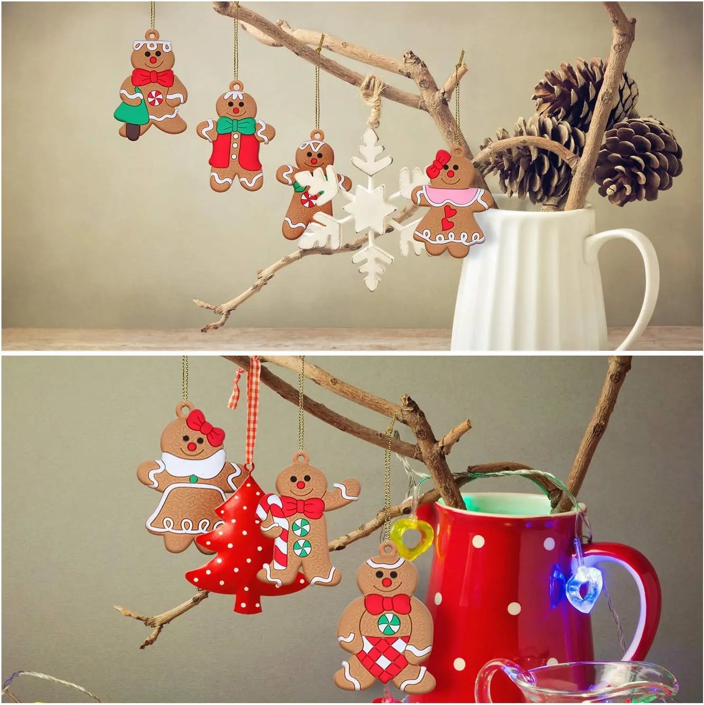 6/12Pcs Gingerbread Man Ornaments for Xmas Tree Decorations Gingerman Figurines Mini Hanging Pendant Christmas Holiday Decor