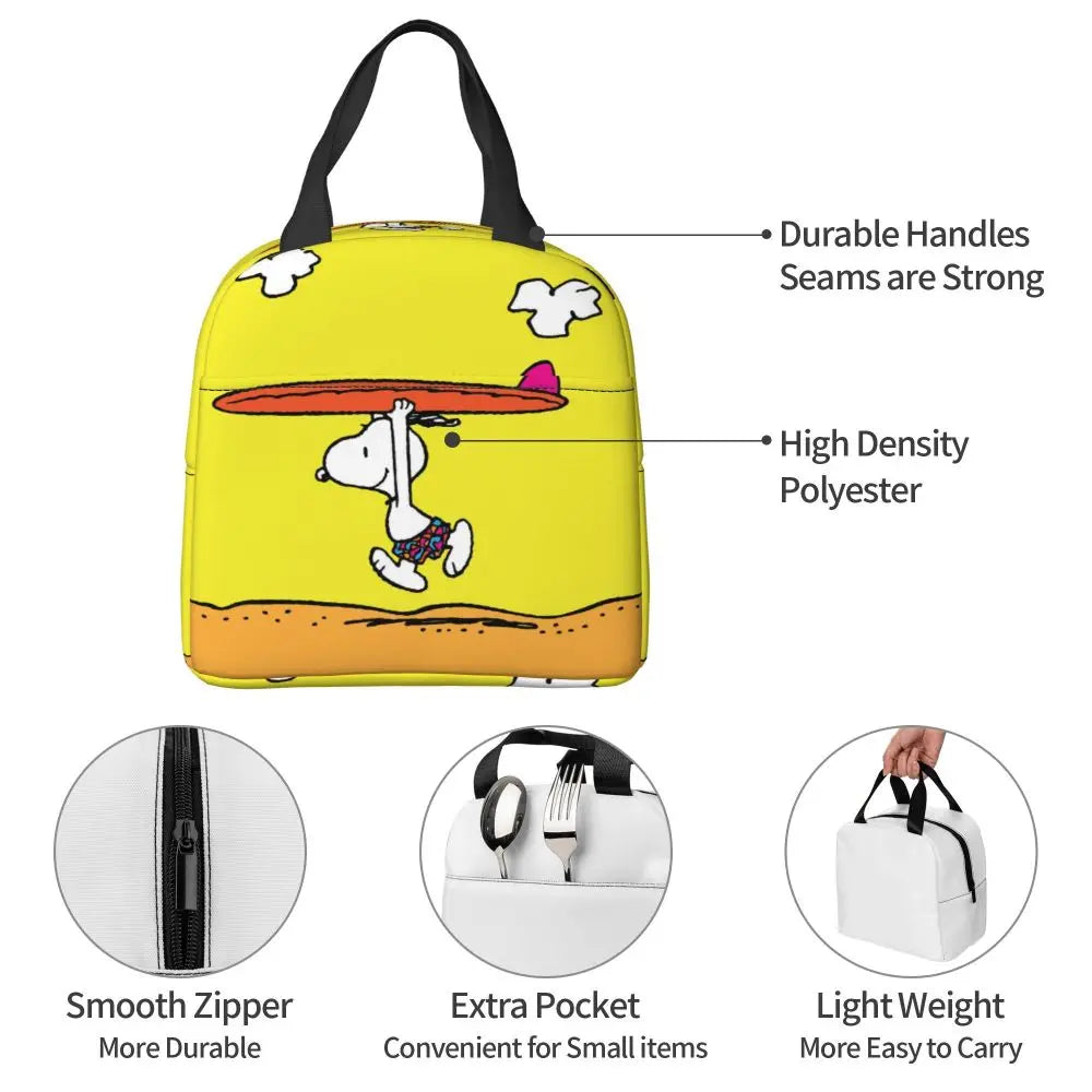 Custom Funny Cartoon Snoopy Lunch Box Waterproof Thermal Cooler Food Insulated Lunch Bag Kids For Kids Portable Picnic Tote Bags