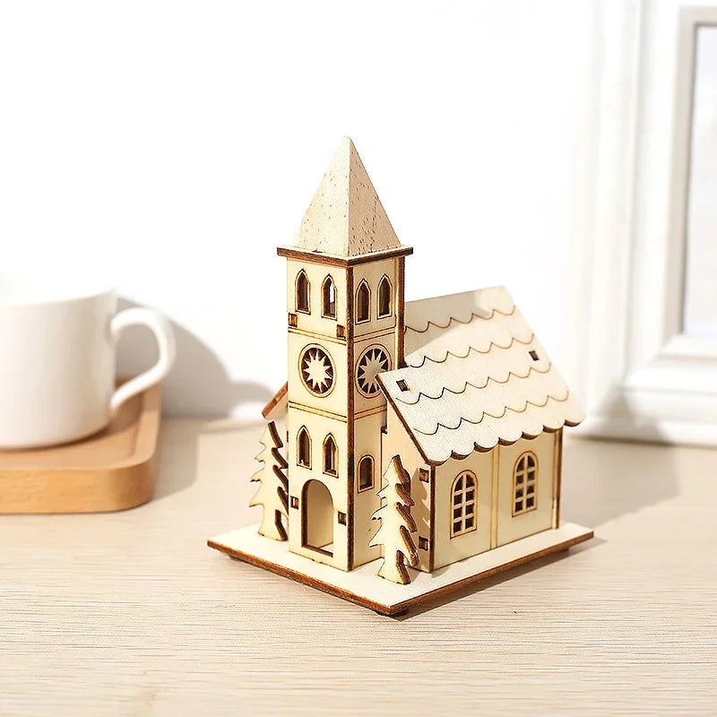 Cute Wooden House Christmas Ornaments Gifts Home Decorations Crafts Bookcase Table Desktop Tree Decoration Christmas Decoration