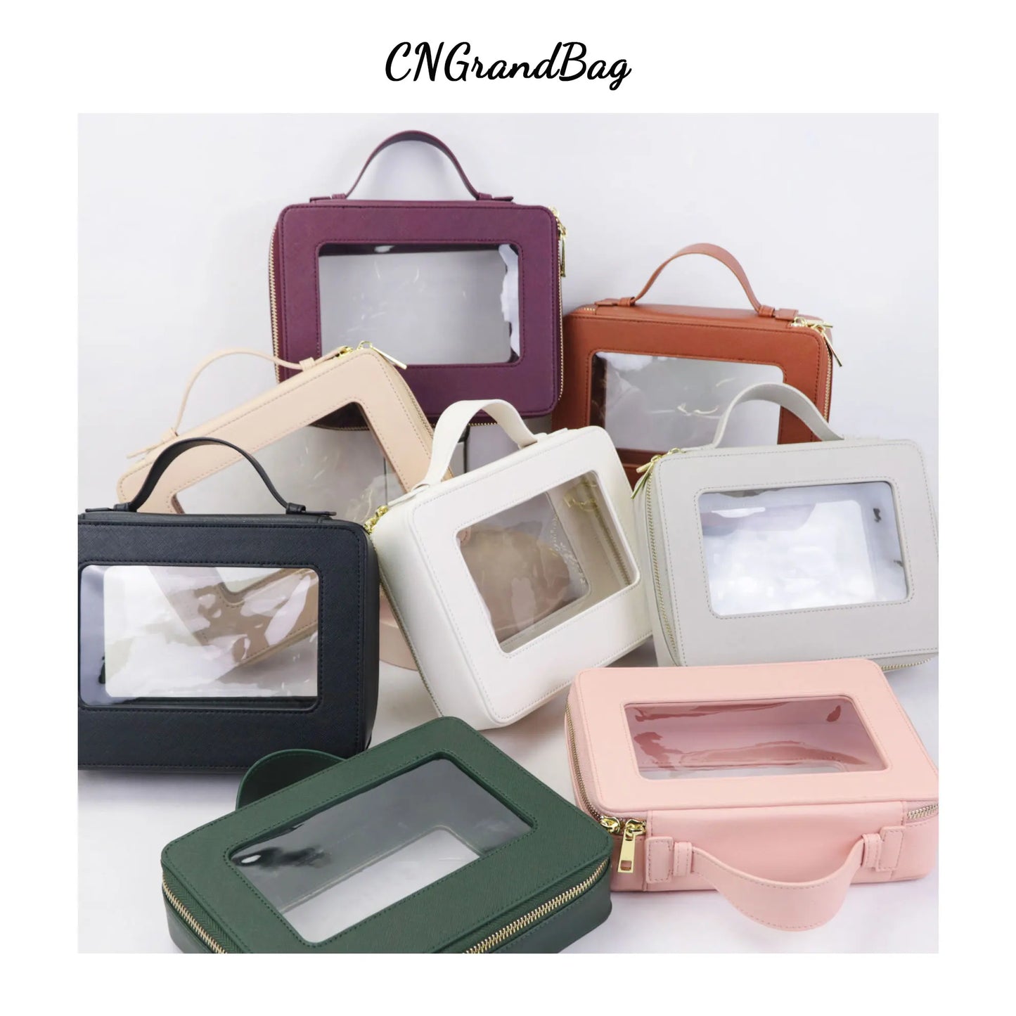 Customized Letters Colorful Saffiano Portable Cosmetic Case Travel Transparent Makeup Bag PVC Cosmetic Bag TPU Wash Bag