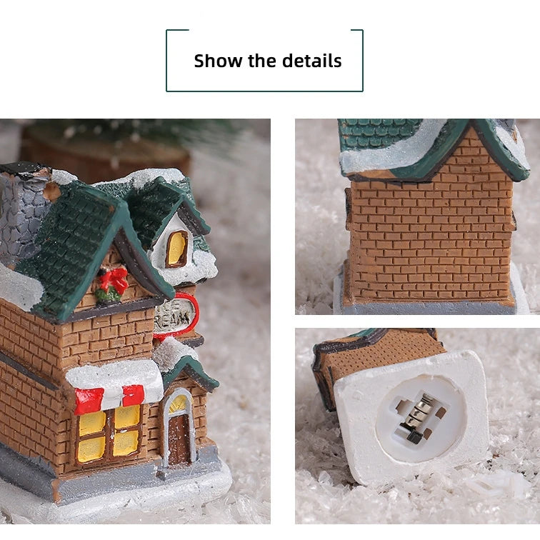 Mini LED Christmas Village Houses Building Xmas Winter Village Town Buildings Collection Home Indoor Room Decoration Xmas Gifts