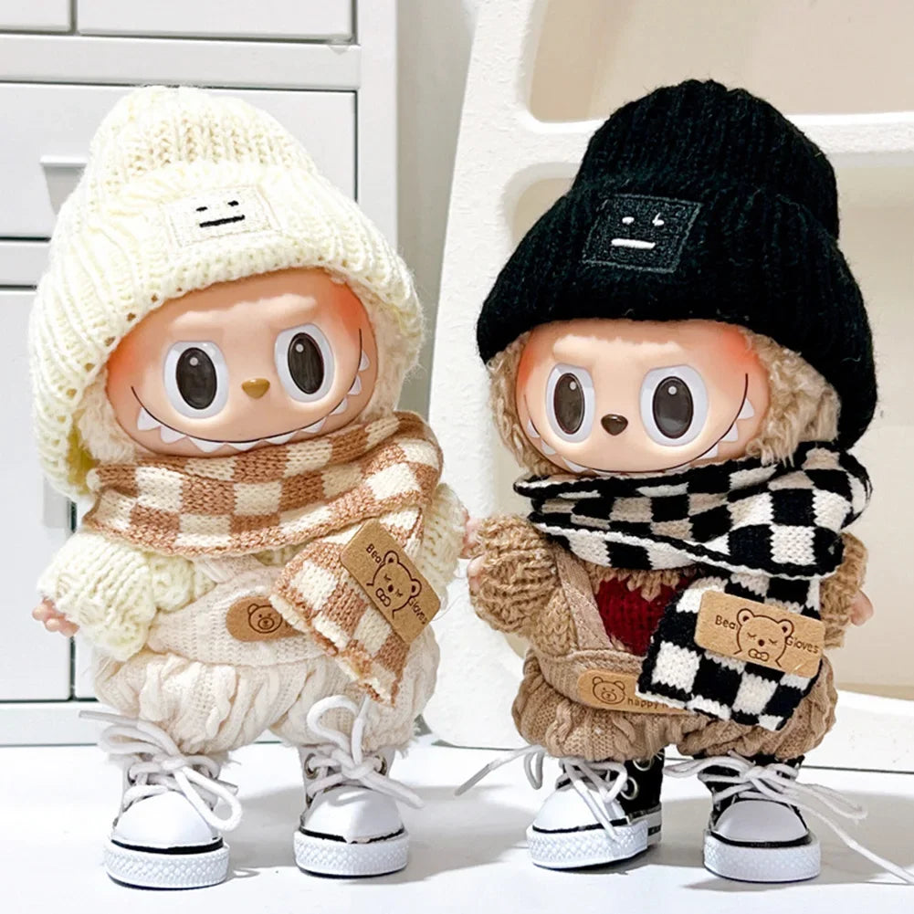 For 17cm Labubu V1 V2 Outfit Doll Clothes Fashion Clothes Hoodies Color Match Hoodies Casual Plaid Overalls Dolls Accessories