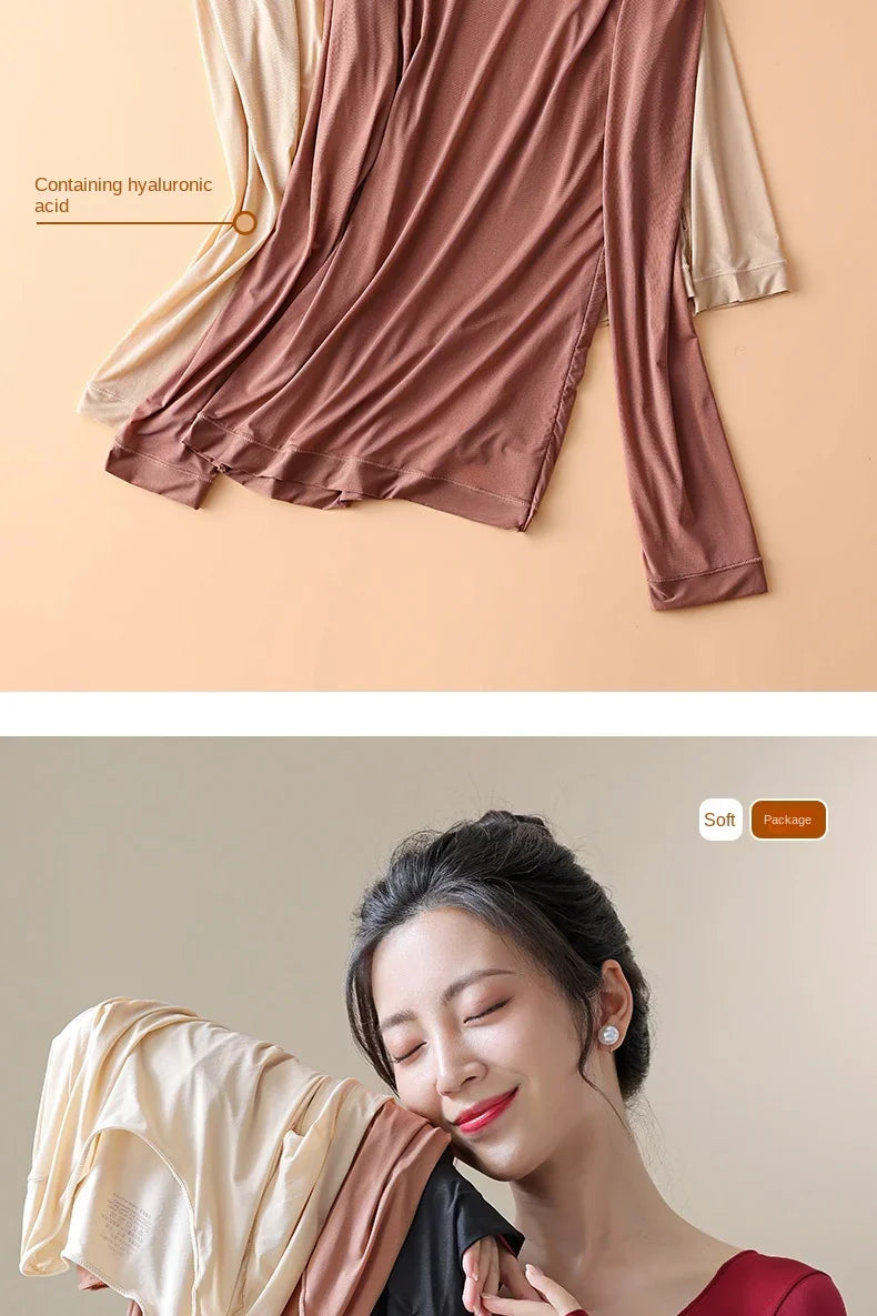 Women's Thermal Underwear Autumn Winter Bottoming Shirt Long-sleeved T-shirt Thin Thermal Top Second Women's Thermal Skin L-XL