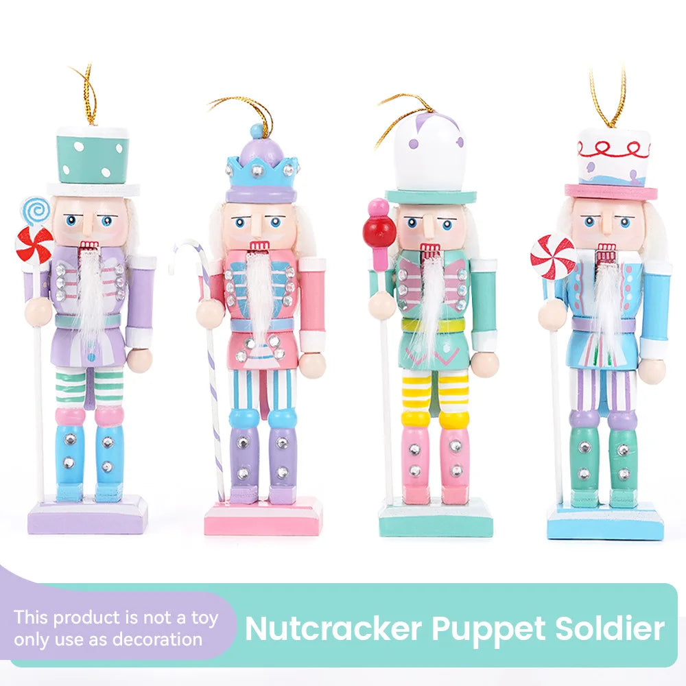 4Pcs Candy Series Nutcracker Puppet Christmas Tree Pendant Wooden Handicraft Soldier Home Desktop Ornament New Year Decoration