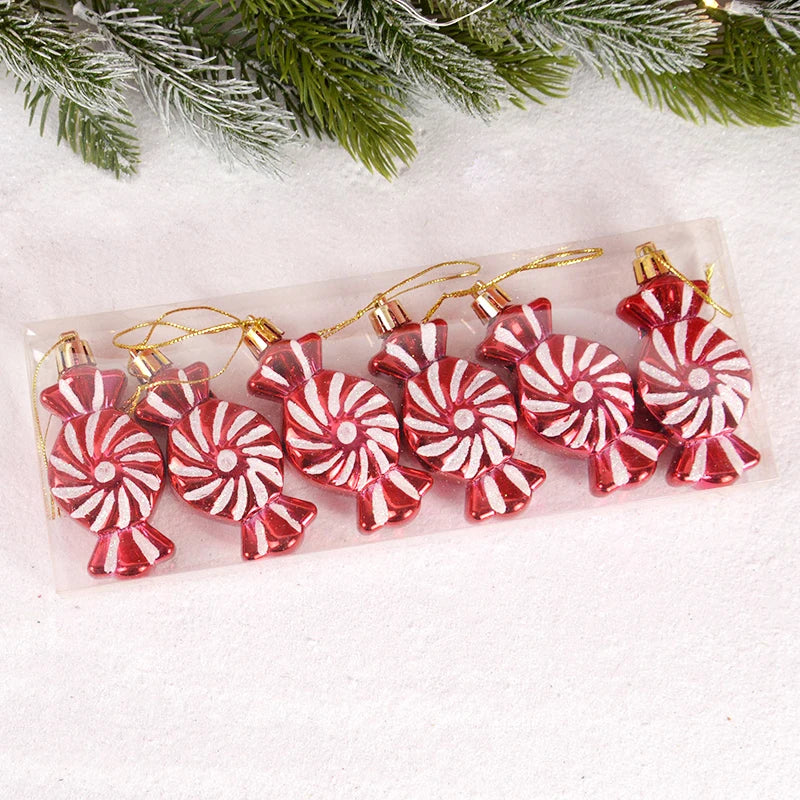 6Pcs Christmas Red Candy Crutch Lollipop Xmas Tree Hanging Pendant Ornaments 2024 New Year Gift Christmas Home Decoration 2023