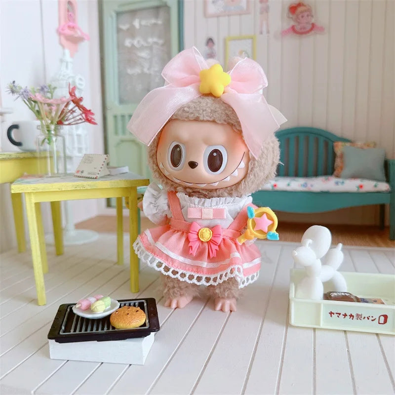 17cm Labubu Clothes Cute Mini Plush Doll's Outfit Accessories Suit Overalls Dress Hairpin for Labubu Dolls Fans Children Gift