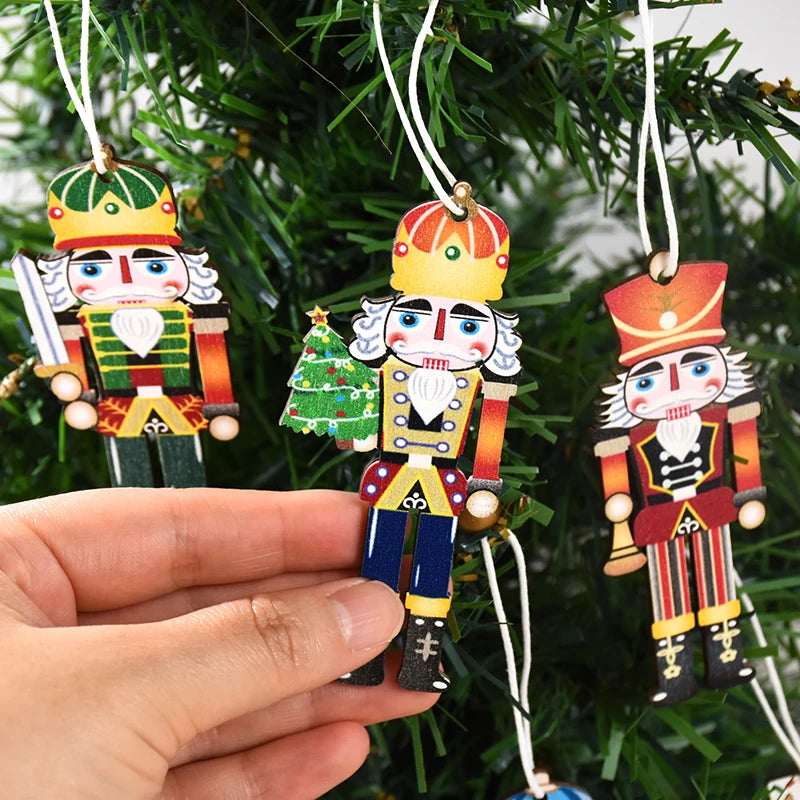 9Pcs Christmas Wooden Ornaments Nutcracker Soldier Xmas Tree Hanging Pendant 2024 Christmas Home Decorations New Year 2025 Gift