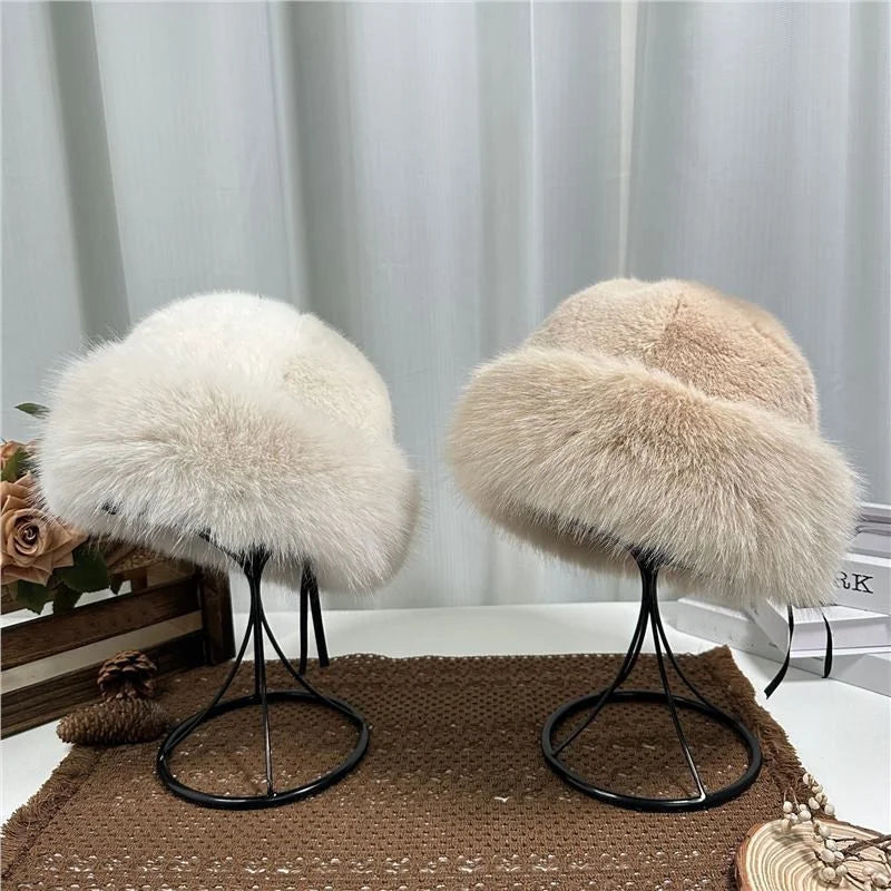 Winter Plush Hat Women Thickened Warm Bucket Hats For Women Men Simple Imitation Fur Ear Protection Cap Windproof Fisherman Cap