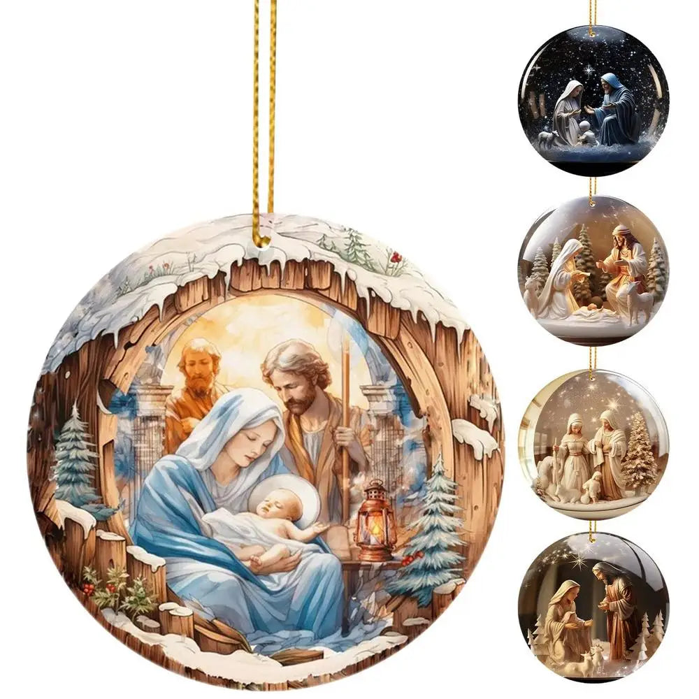 3D Acrylic Nativity Ornaments Effect 2025 New Year Christmas Hanging Deco ChristmasTree Pendant The Birth Of Jesus Home Decor