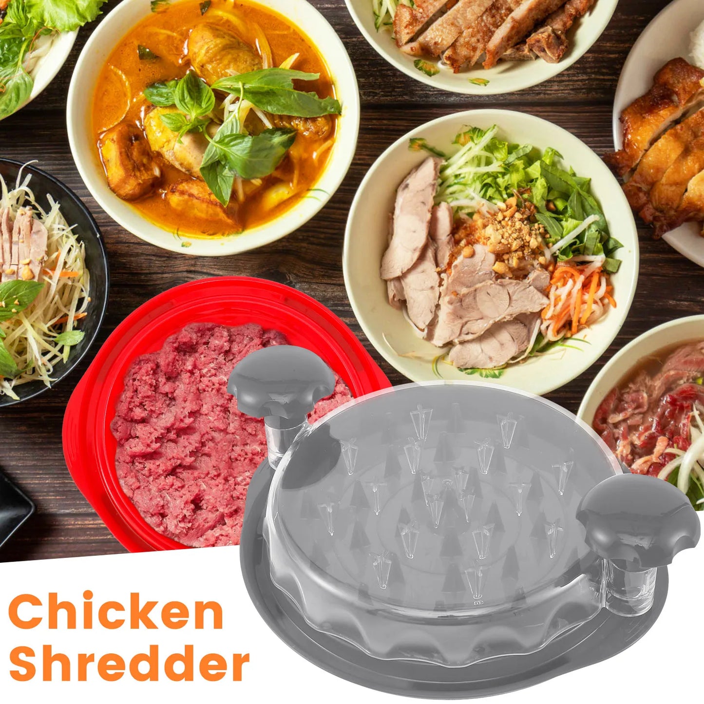 Chicken Shredder, with Clear Lid Non-Slip Chicken Breast Shredder with Ergonomic Handle BPA Free Chicken Shredder Tool for Home