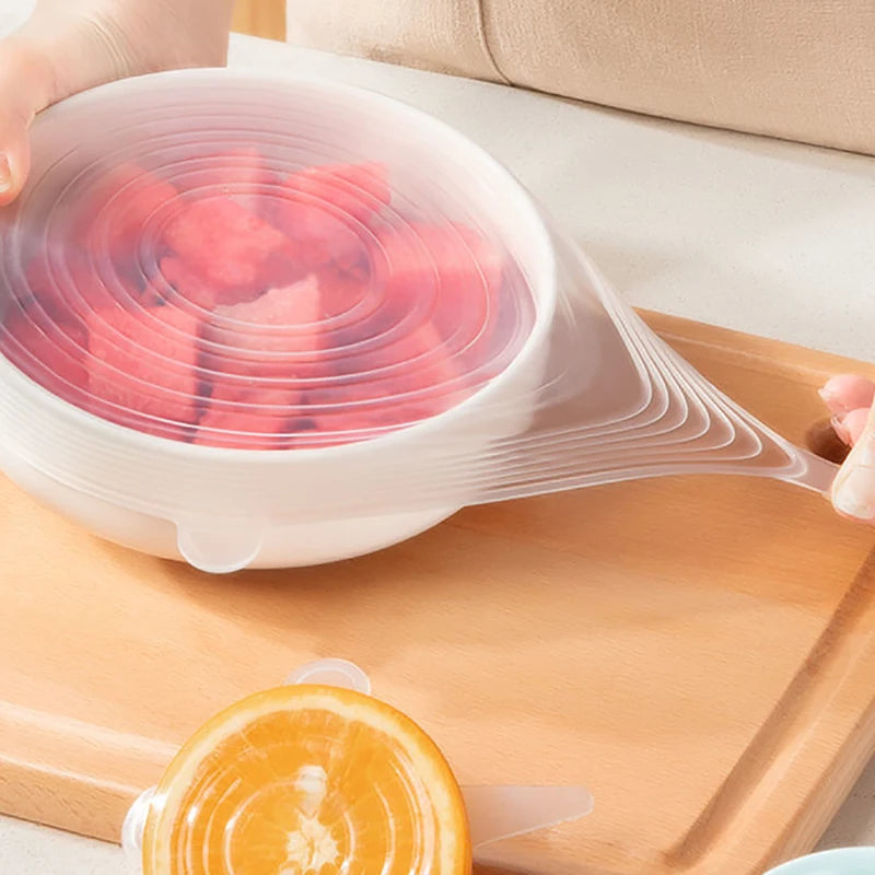 6Pcs/lot Food Adjustable Elastic Silicone Cover Cap Universal Expandable Lids for Cans Dishes Bowl Reusable Stretch Kitchen