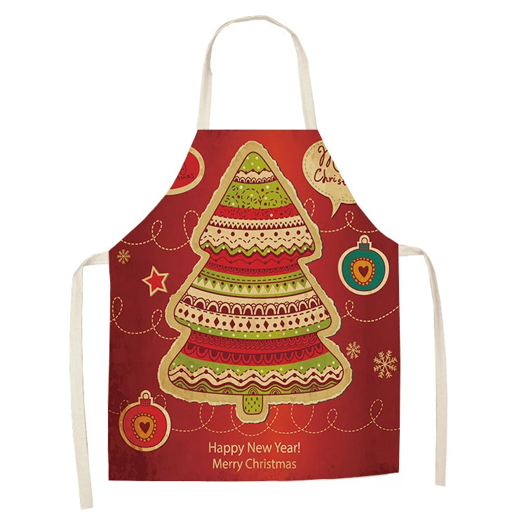 Linen Merry Christmas Apron  Ornament Home Kitchen Accessories Natal Navidad 2023 New Year  Gift