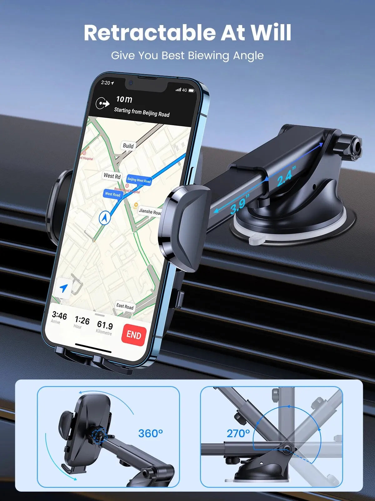 TOPK Cell Phone Holder for Car,Phone Mount Dashboard Windshield for iPhone 14 13 12 11 Pro Max,Samsung Galaxy S20+ S10 Note Plus