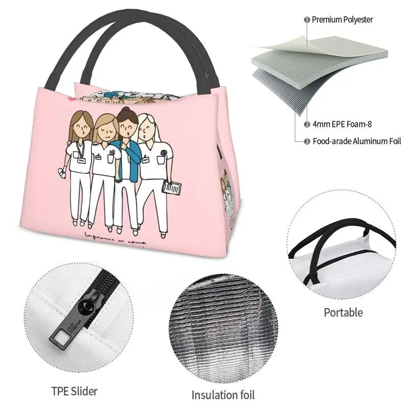 Enfermera En Apuros Doctor Nurse Medical Health Insulated Lunch Bag for School Office Leakproof Cooler Thermal Lunch Box Women