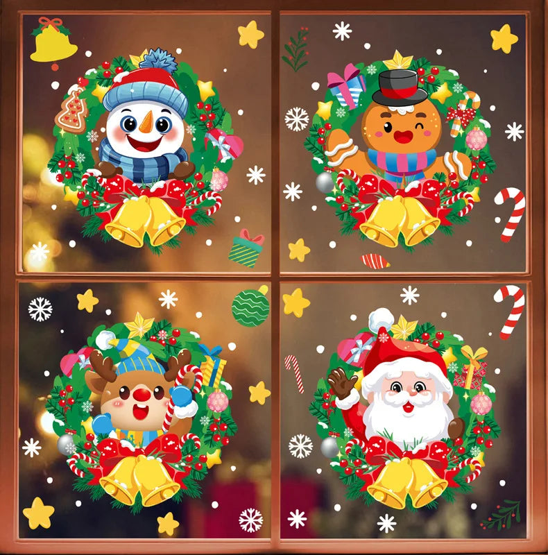 2025 Santa Claus Reindeer Window Glass Stickers Snowman Snowflake Electrostatic Wall Sticker Merry Christmas Decor for Home Noel