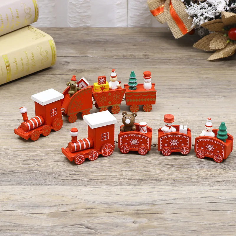 Christmas Decorations Wooden Four Section Small Train Festival Children's Gifts Toy Window Christmas Tree Ornaments Set Box