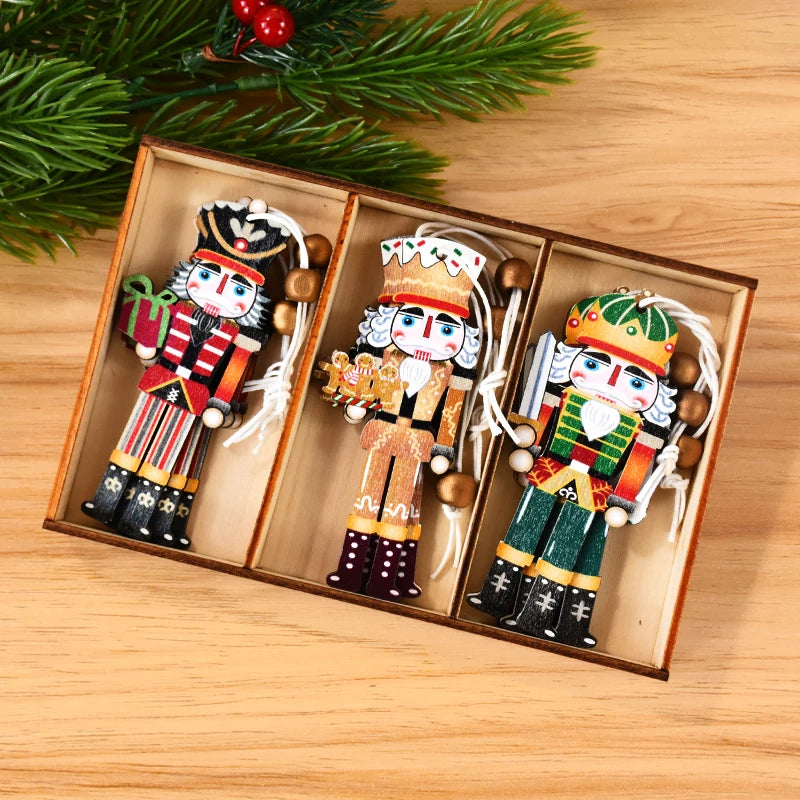 9pcs Christmas Nutcracker Soldier Wooden Pendant Xmas Tree Hanging Ornament 2024 Navidad Decoration for Home 2025 New Year Gifts