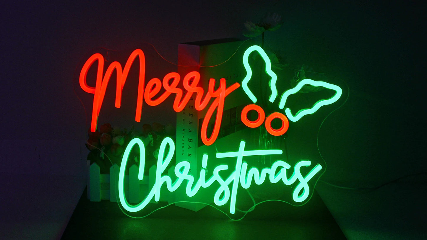 Merry Christmas Neon Sign Red Green LED Lights With Small Decor Dimmable Room Decoration For Festival Home Party Wall Lamp Signs