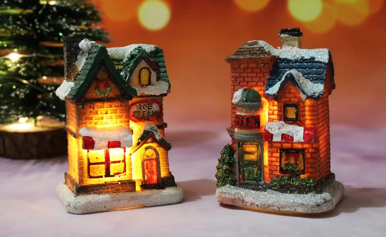 2022 LED Christmas Decorations Resin Small House Micro Landscape XMS Ornament Christmas Gift Decorative Figurines  Home Decor