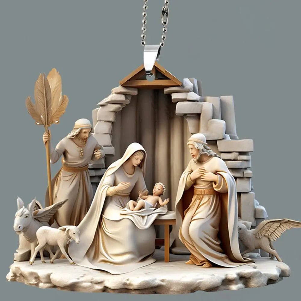 2024 New 3D Christmas Nativity Scene Ornaments Easter Acrylic Car Hanging Christmas Tree Decoration For 2024 New Year