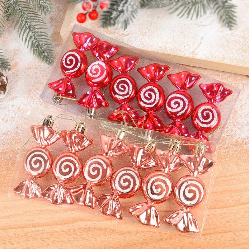 6pcs/box Christmas Candy Pendant Xmas Tree Hanging Ornaments Christmas Decorations For Home 2023 Navidad Noel New Year Kids Gift