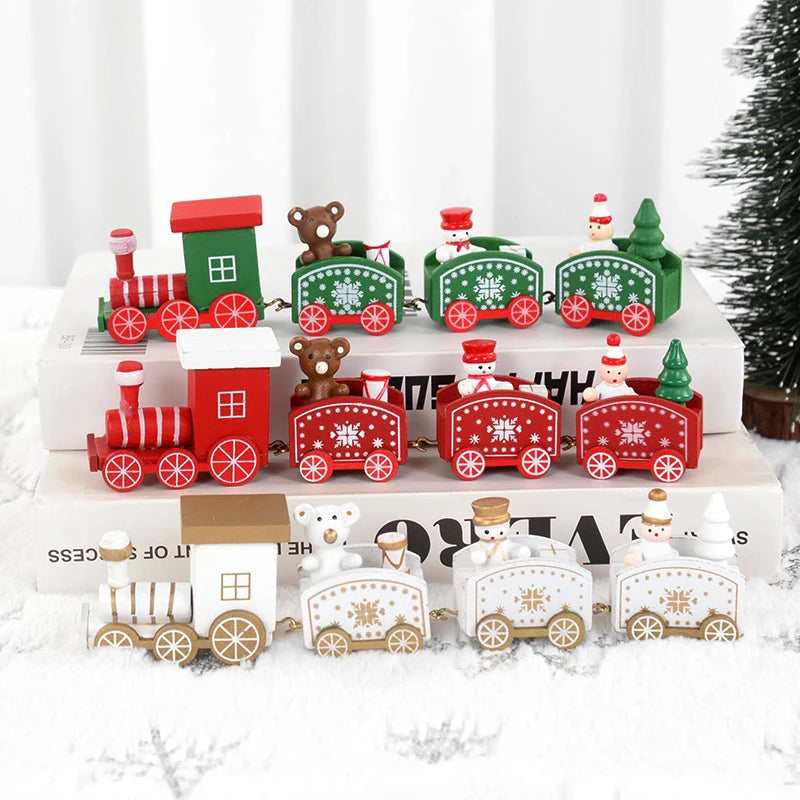 Christmas Wooden Train Merry Christmas Decorations for Home 2024 Xmas Tree Ornament  Navidad Noel Kids Gift Happy New Year 2025